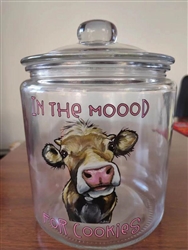 Glass Cookie Jar - "In the Moood for cookies"